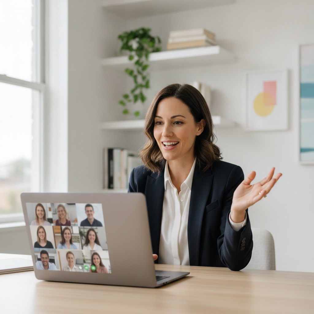 A rep mid-pitch on a live video sales call